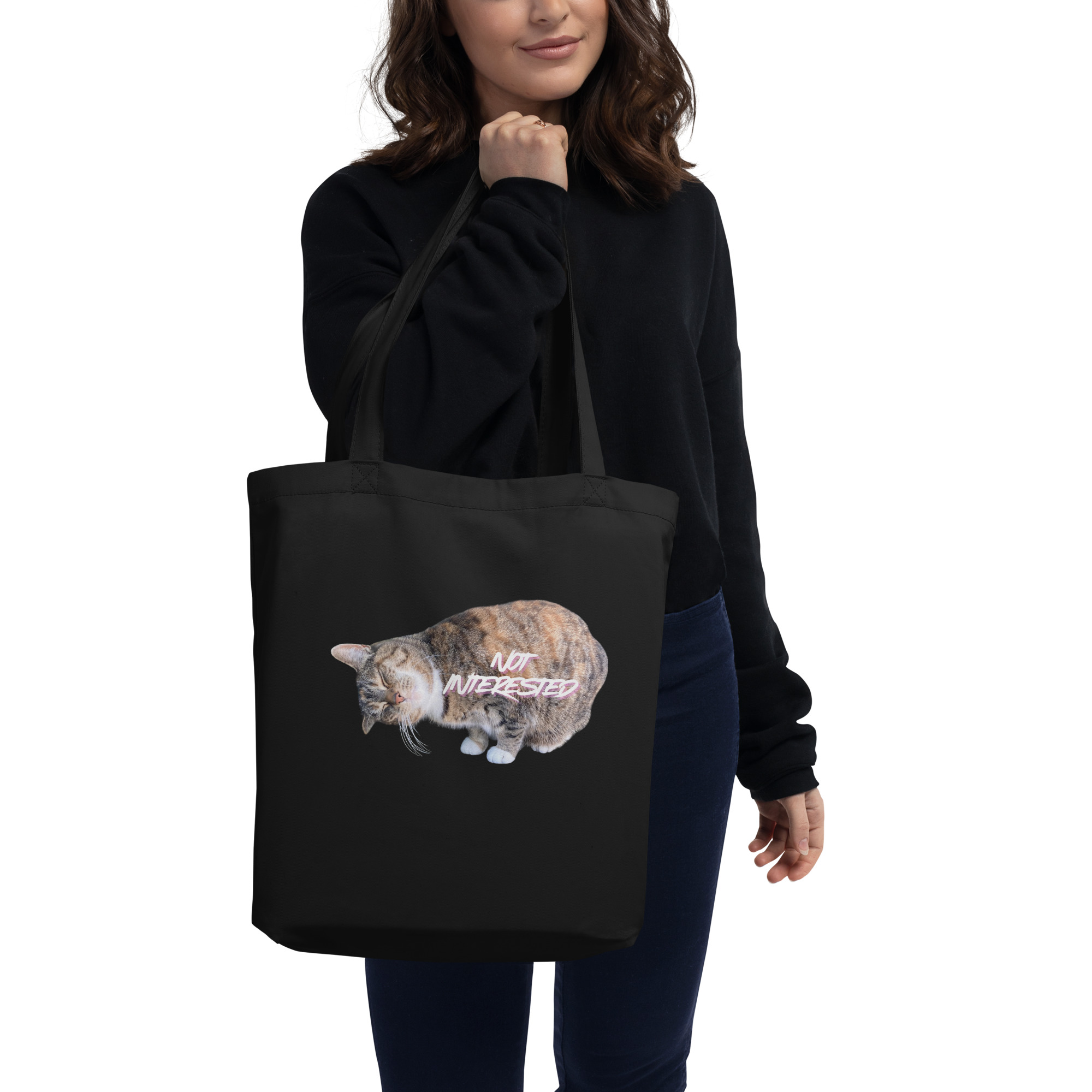 NOT INTERESTED Black Eco Tote Bag - Image 2