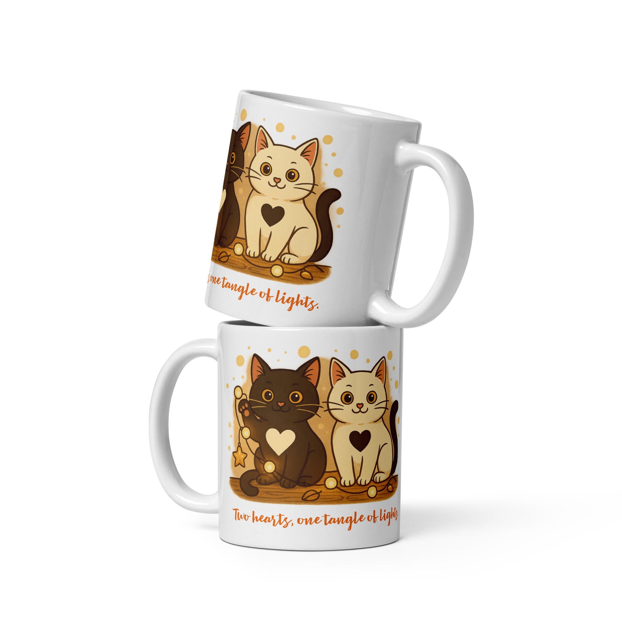 Two Hearts, One Tangle of Lights – Cat Mug - Image 2