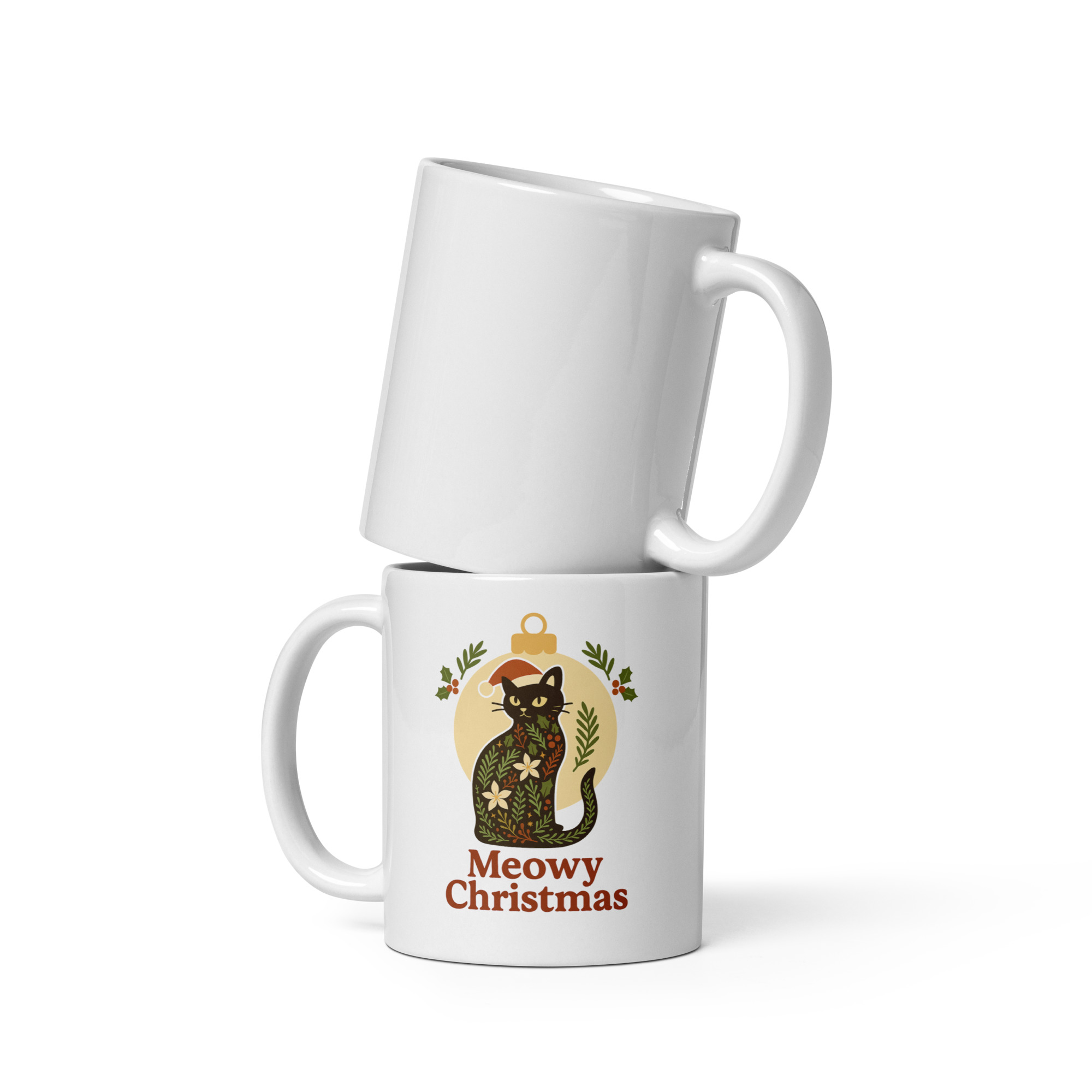 Meowy Christmas – Botanical Cat Mug - Image 2